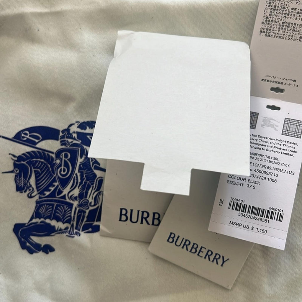 Burberry Leather Stride Loafers in Black, Size 37.5 NEW in Box w/DustBag $1150