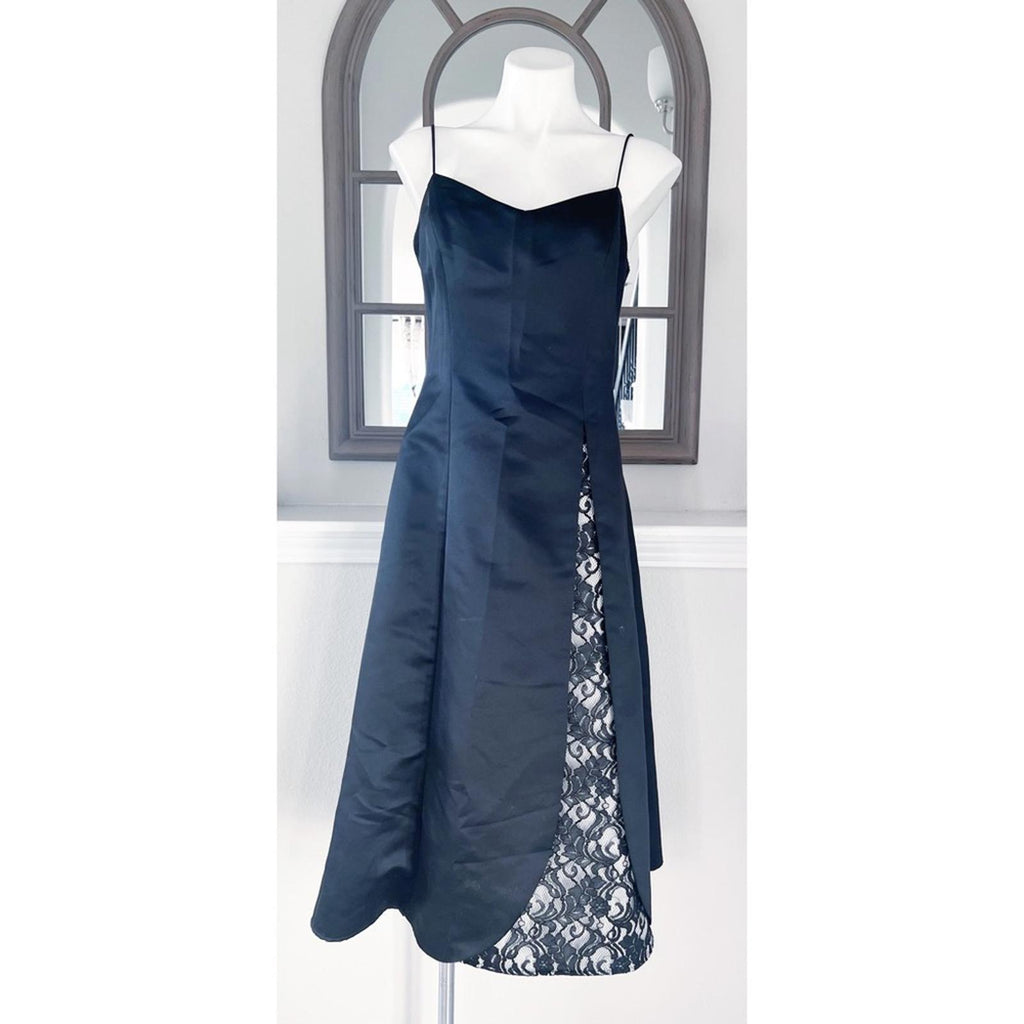 NWT Betsey Adam Black Satin Fit & Flare Dress Size 10 New w/Tag Retail $139.99