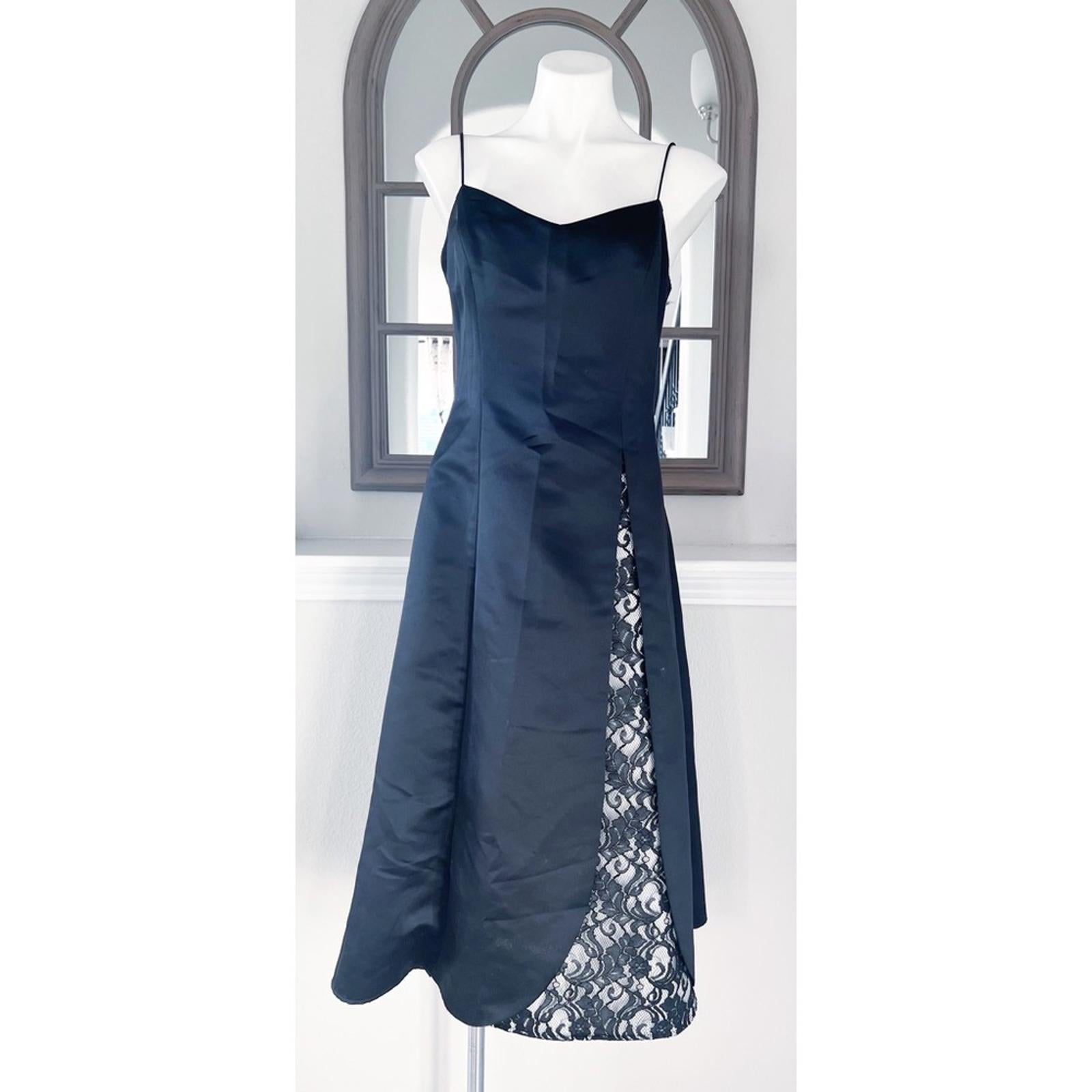 NWT Betsey Adam Black Satin Fit & Flare Dress Size 10 New w/Tag Retail $139.99