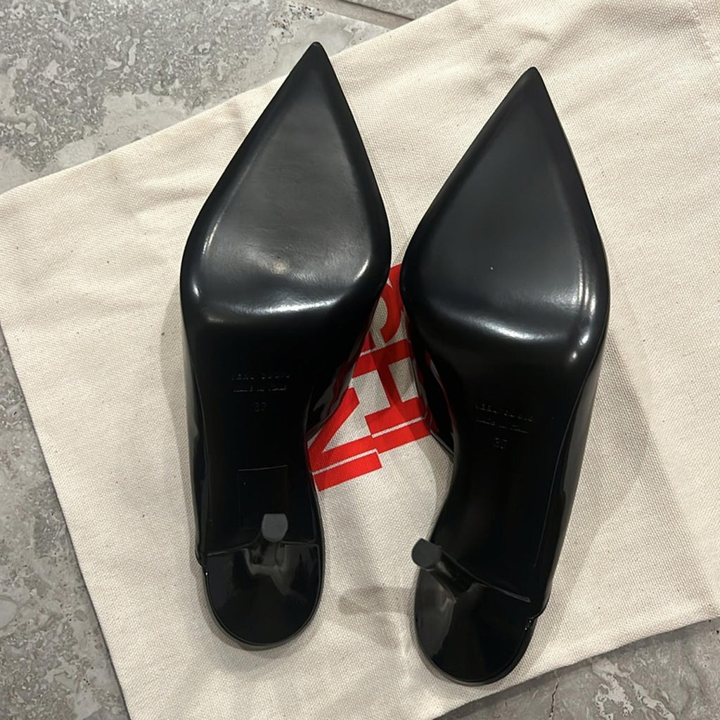 Gia Borghini Abella Patent Pointed Toe High Heel Mules Black Size 37 New+DustBag