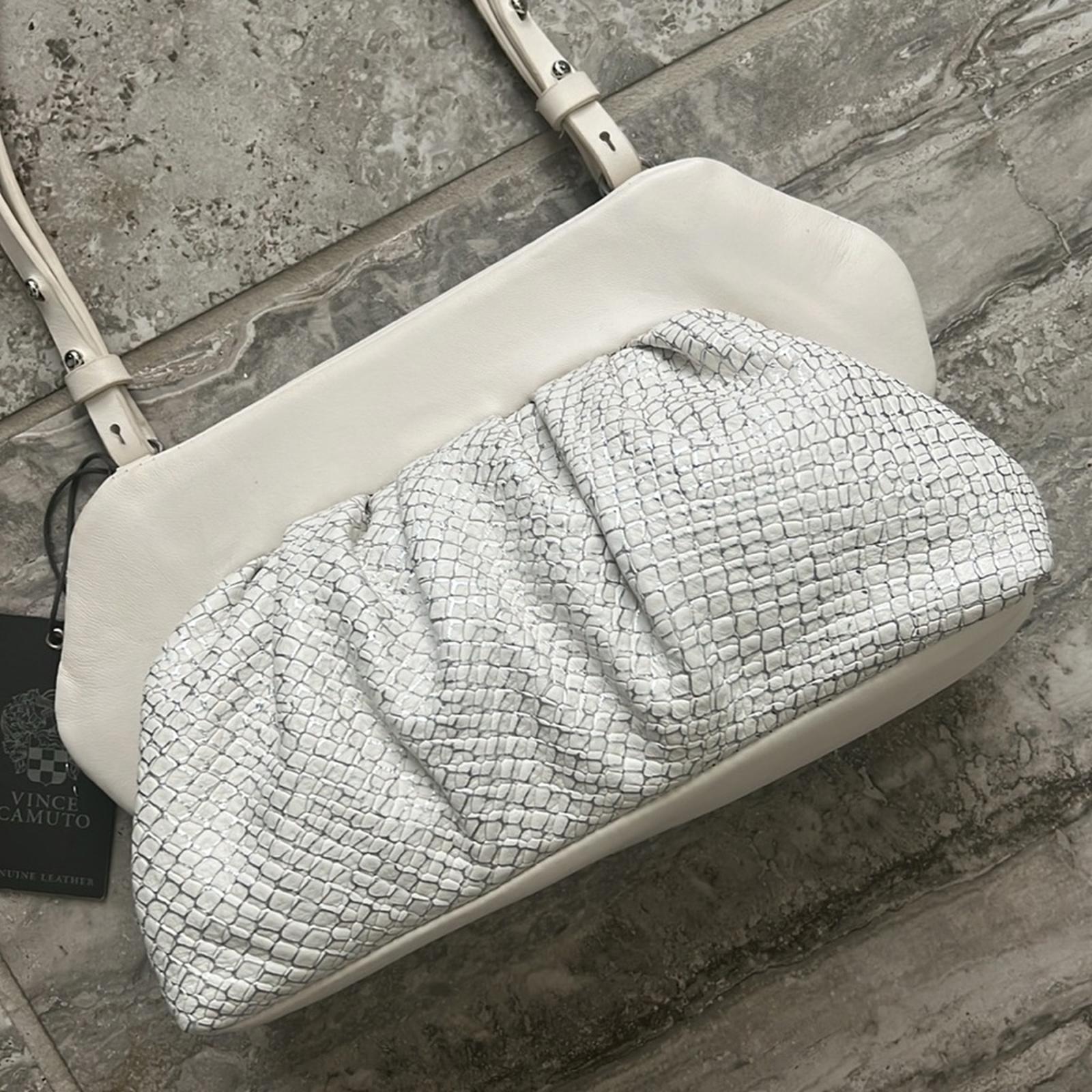 NWT Vince Camuto Amari Leather Clutch Bag in Cotton White, New w/Tag $158