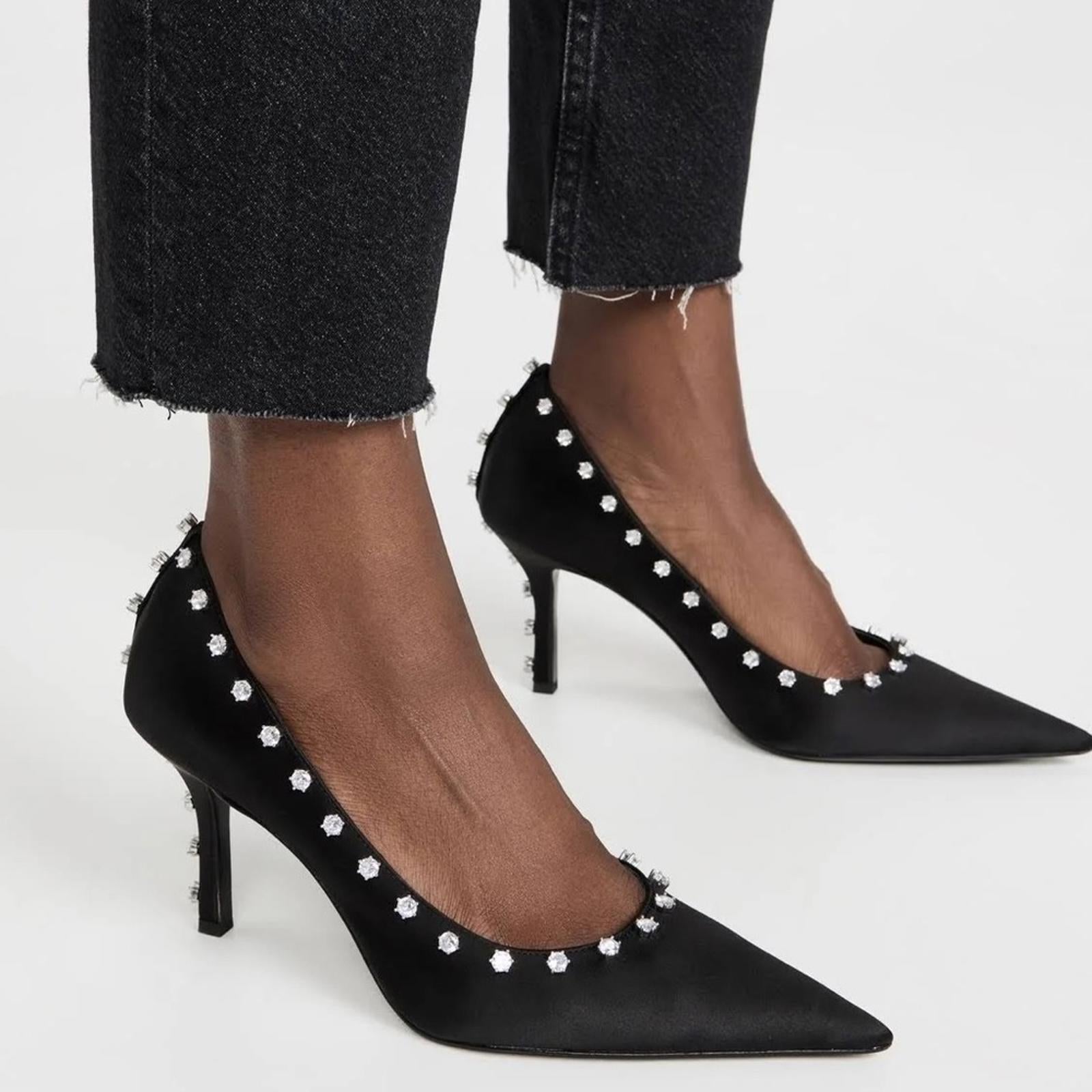 Alexander Wang Delphine 85 Crystal Stud Pump, Black Size 37.5 New + DustBag $895