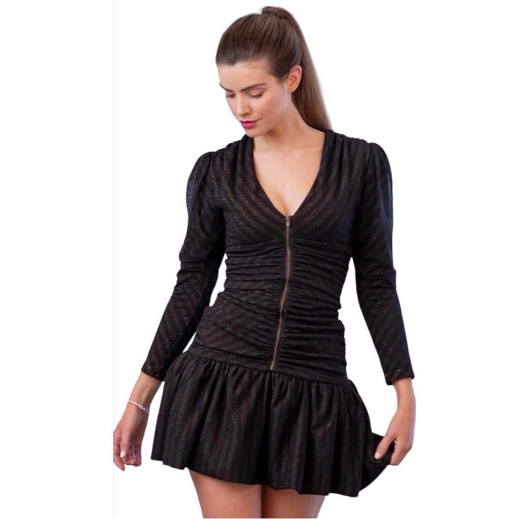 Maje Ralone Mesh Polka-Dot Metallic Flecked Striped Dress, Size 1 (S) NWT $570