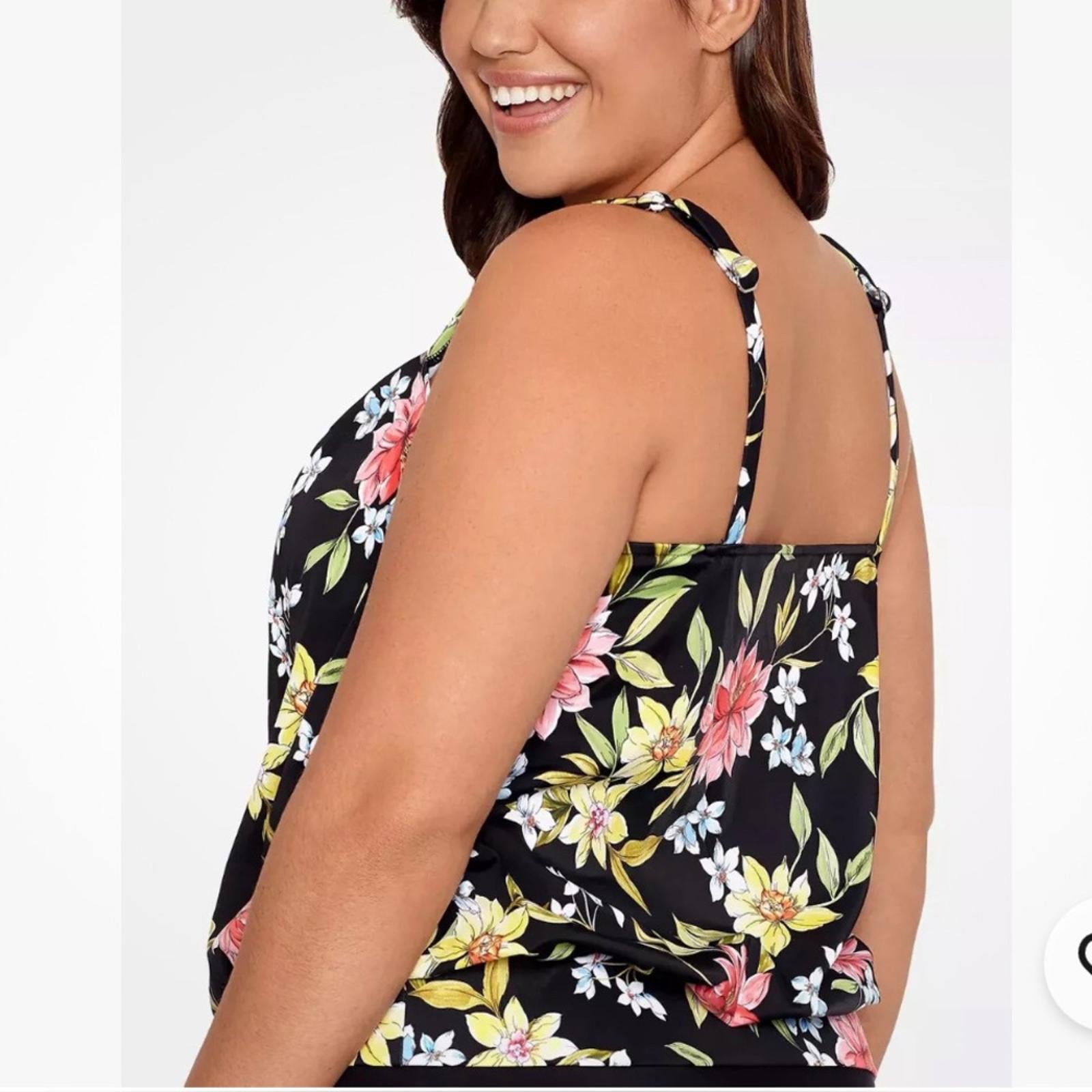 Swim Solutions Plus Size Underwire Blouson Tankini Top Multi, UK 22 US 20 NEW