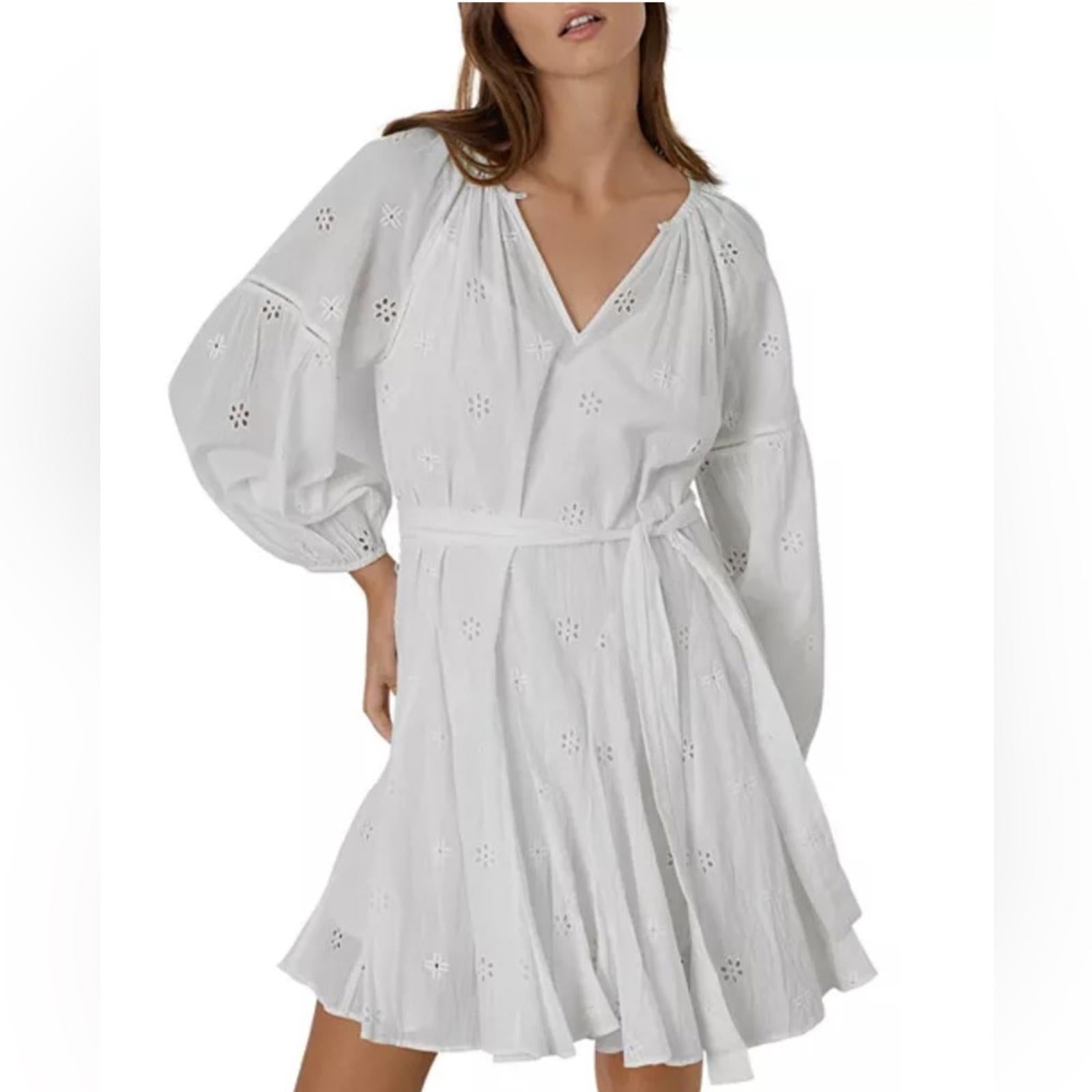 Velvet by Graham & Spencer Gracie Cotton Eyelet Dress in White, Size L NWT $216