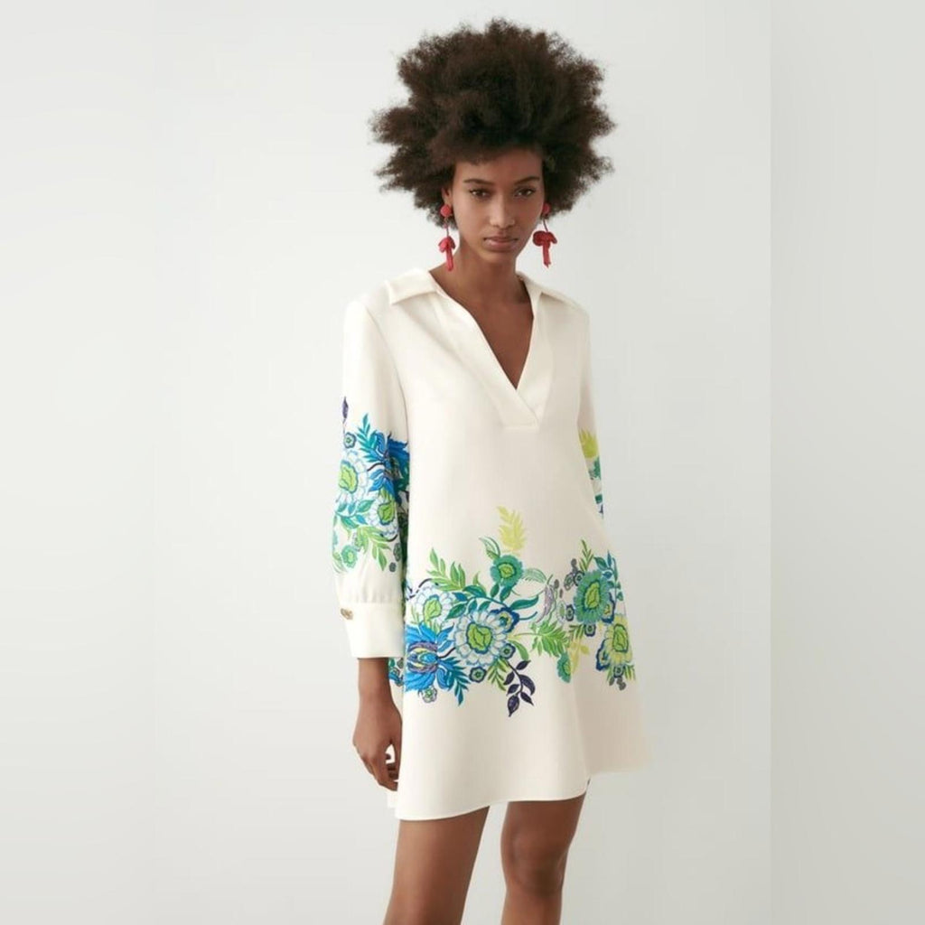 ZARA Jual Flower Print Collar Dress, Size XL New w/Tag