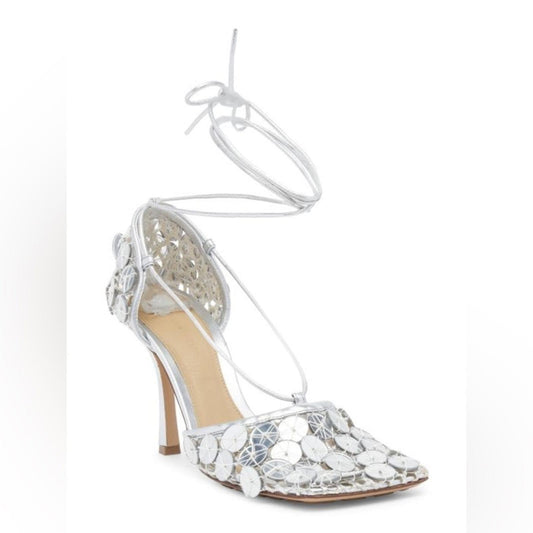 Bottega Veneta Embellished Metallic Wrap Pumps, +Dust Bags