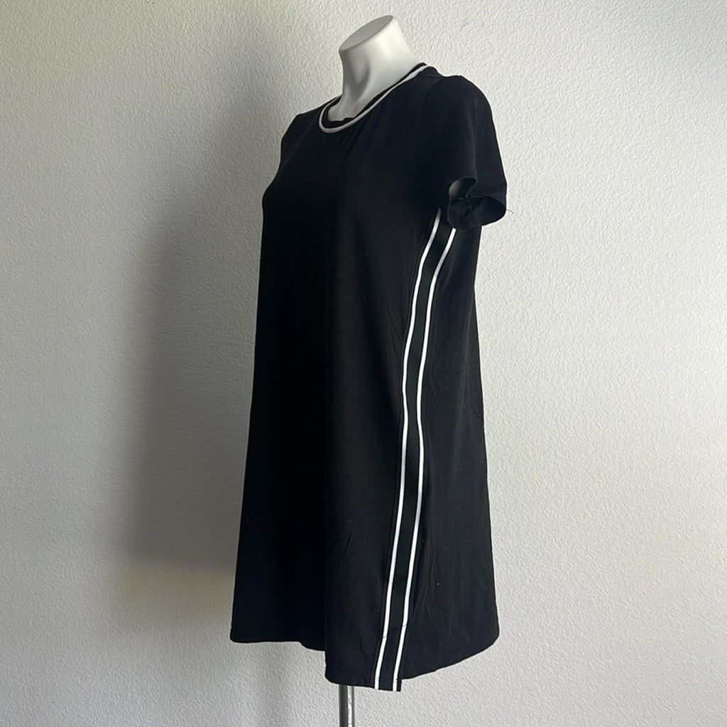 Michael Kors Black Short Sleeve T-Shirt Dress w Tuxedo Stripe, EXCELLENT, Size L