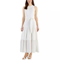 Anne Klein Tie-Neck Tiered Sleeveless Maxi Dress, Size 12 Bright White New w/Tag