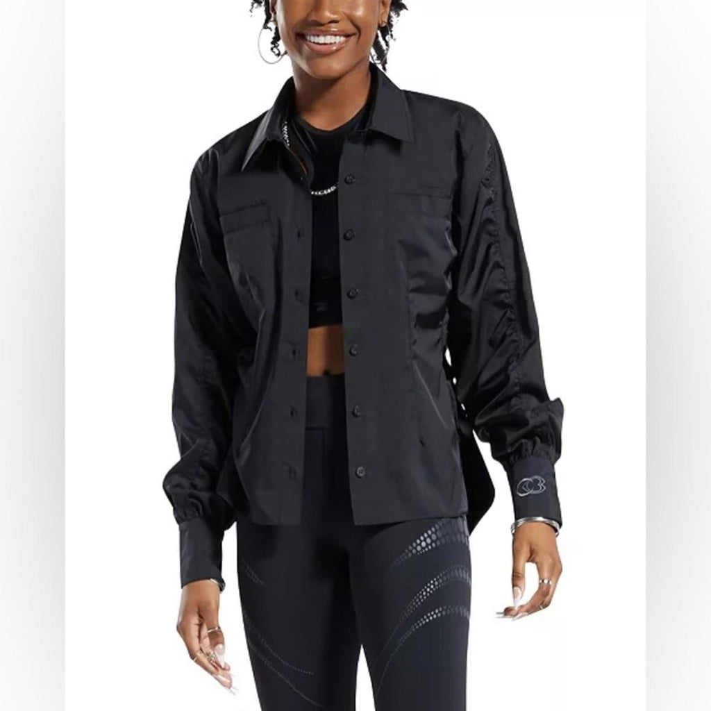 Reebok x Cardi B. Ruched-Sleeve Active Shirt in Black, Plus Size 2X New w/Tag