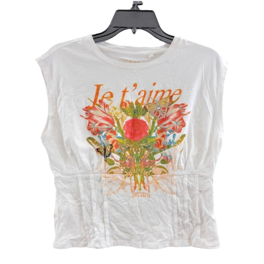 NEW Guess Eco JE T'aime Corset Tee, Pure White, Short Cap Sleeves Size XL, NWT