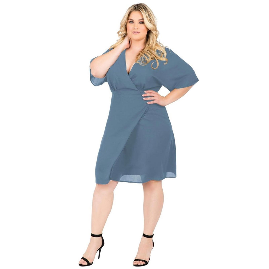 NEW Standards & Practices V-Neck Kimono Wrap Dress in Slate Blue, Size 1X NWOT