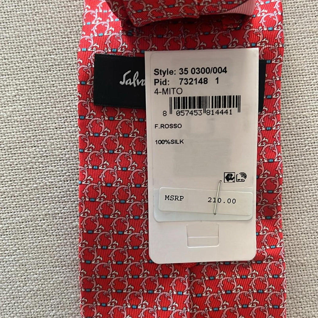 FERRAGAMO Gancini Silk Classic Tie in Rosso/ Red, New w/Tag