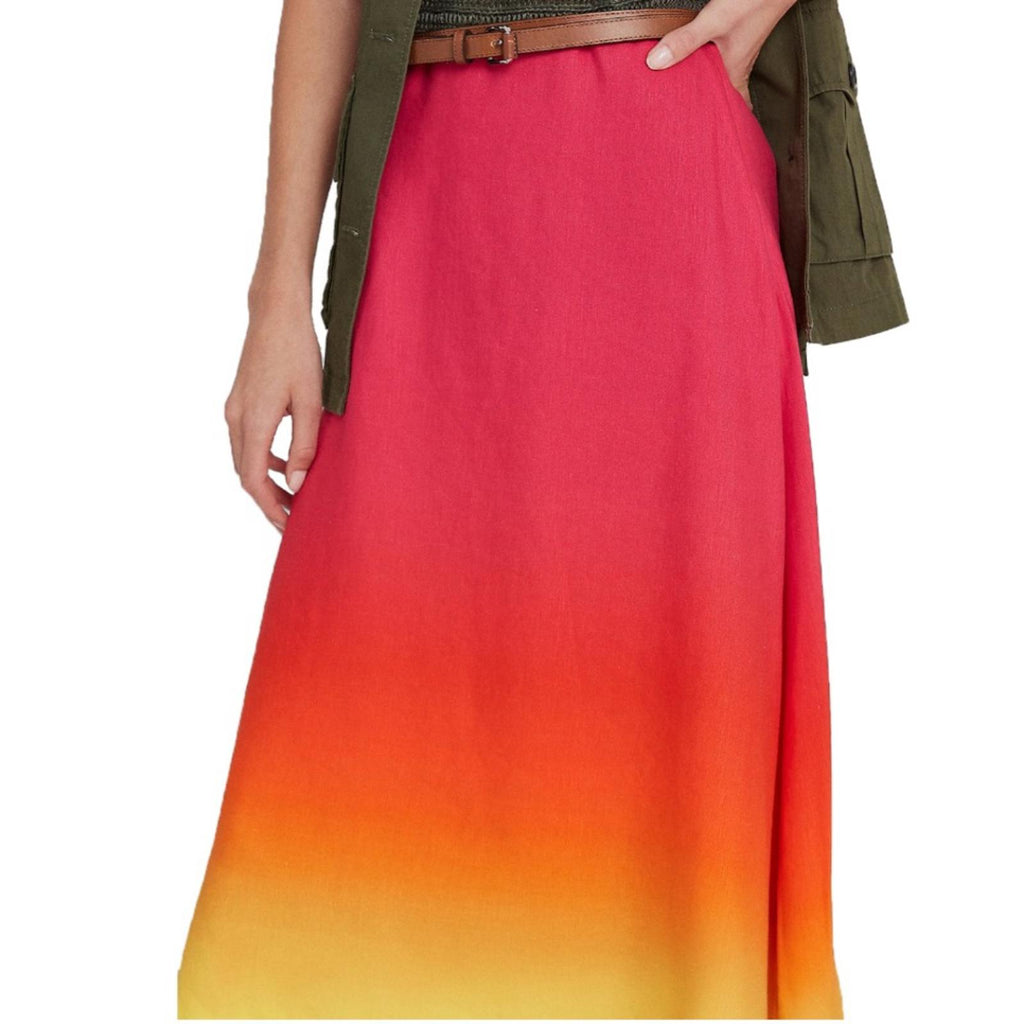 Lauren Ralph Lauren Pink Ombré Linen Blend Midi Skirt, NWT, Size 14