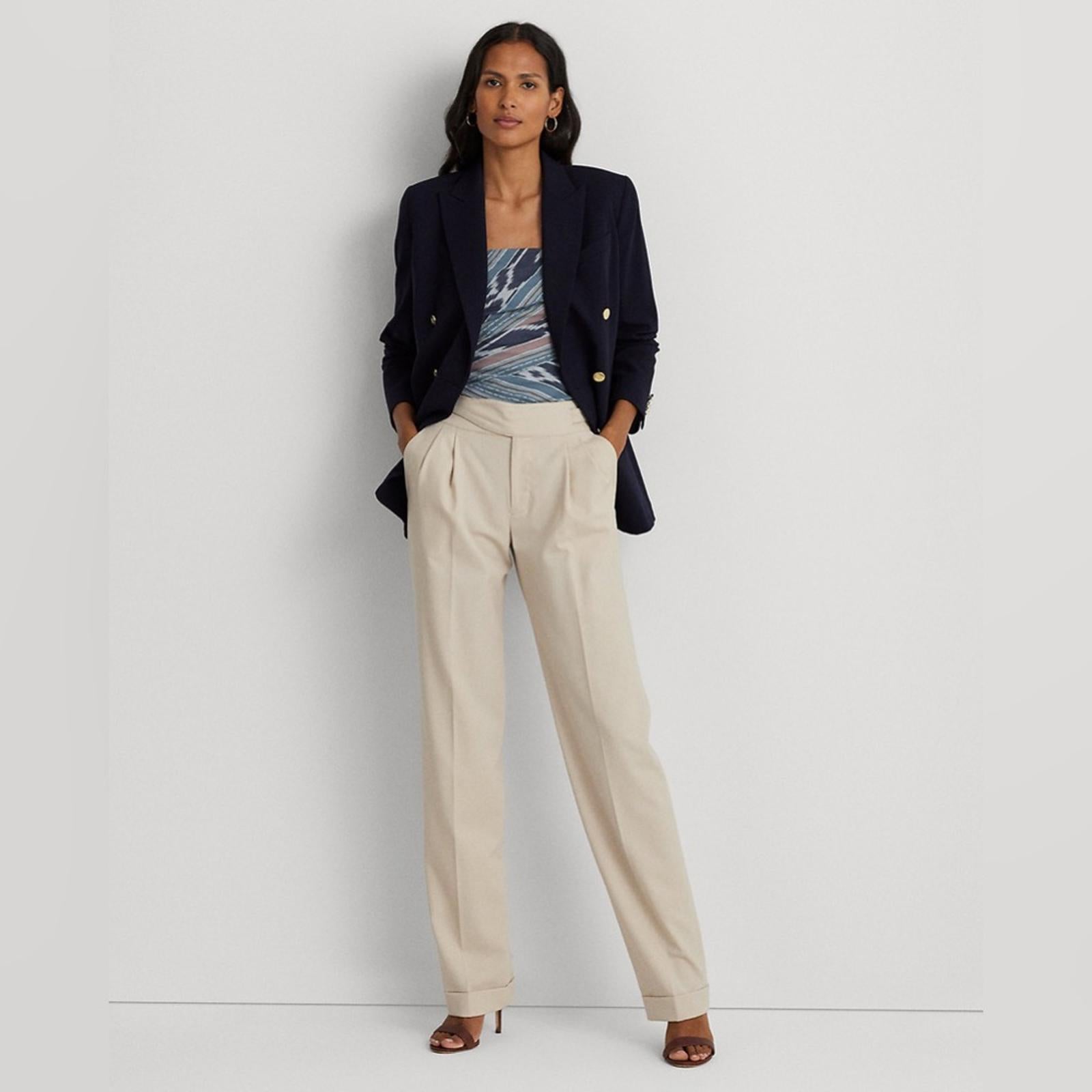 Lauren Ralph Lauren Pleated Wool-Blend Twill Straight Pants, NWT, Size 14