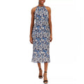 NWT Anne Klein Pleated Midi Halter Dress, Tropical Blue, Size 10 Retail $129