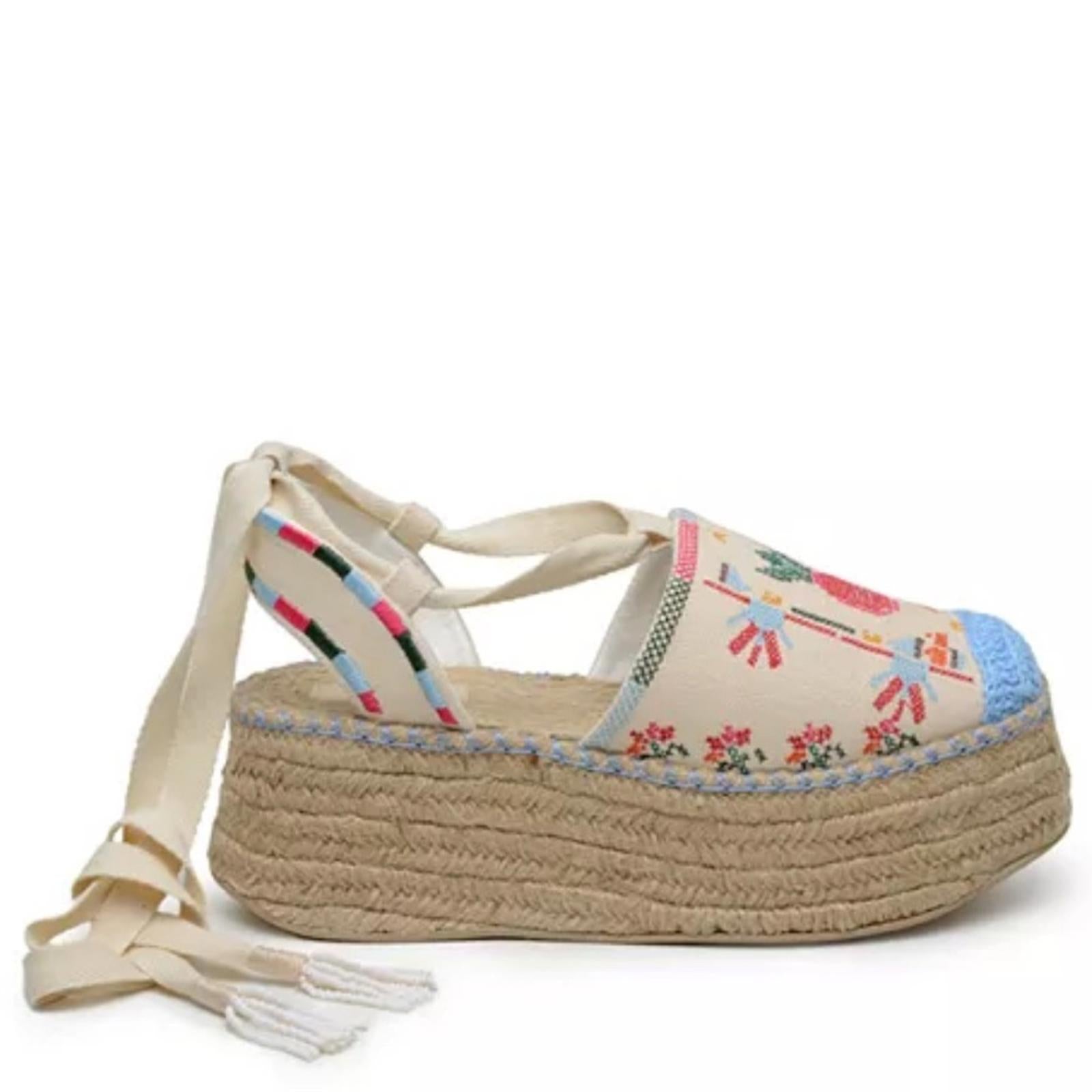 FARM Rio Paradise Bead Embellished Espadrille Platform Shoes Size 11 NWT+DustBag