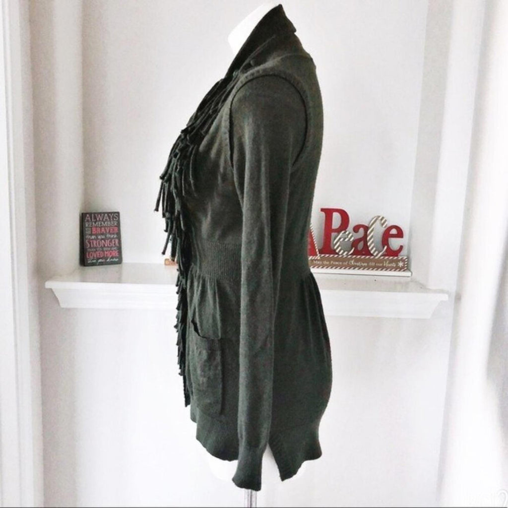 Rebecca Taylor Peplum Wool Fringe Cardigan, Size M, Retail $325