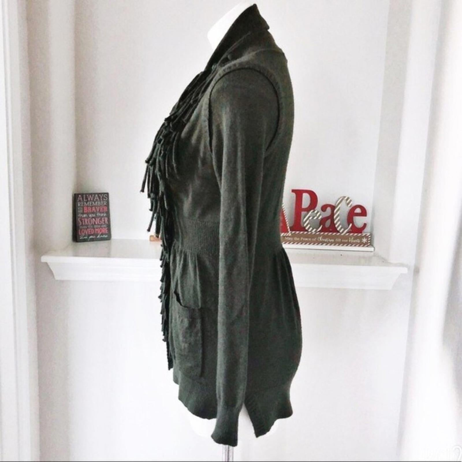 Rebecca Taylor Peplum Wool Fringe Cardigan, Size M, Retail $325