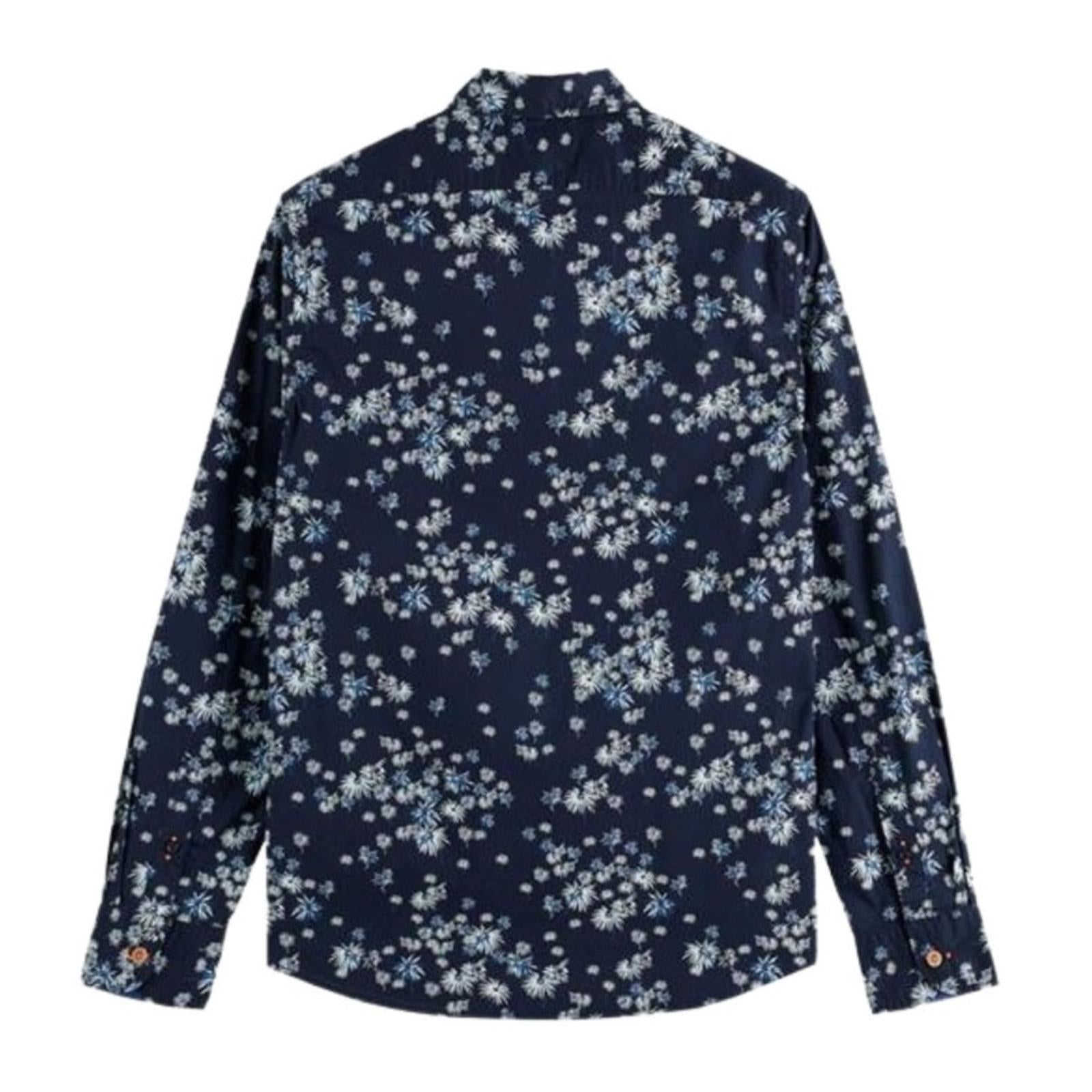 Scotch & Soda Slim Fit Poplin Fireworks Button Up Shirt Navy Size XL Retail $195