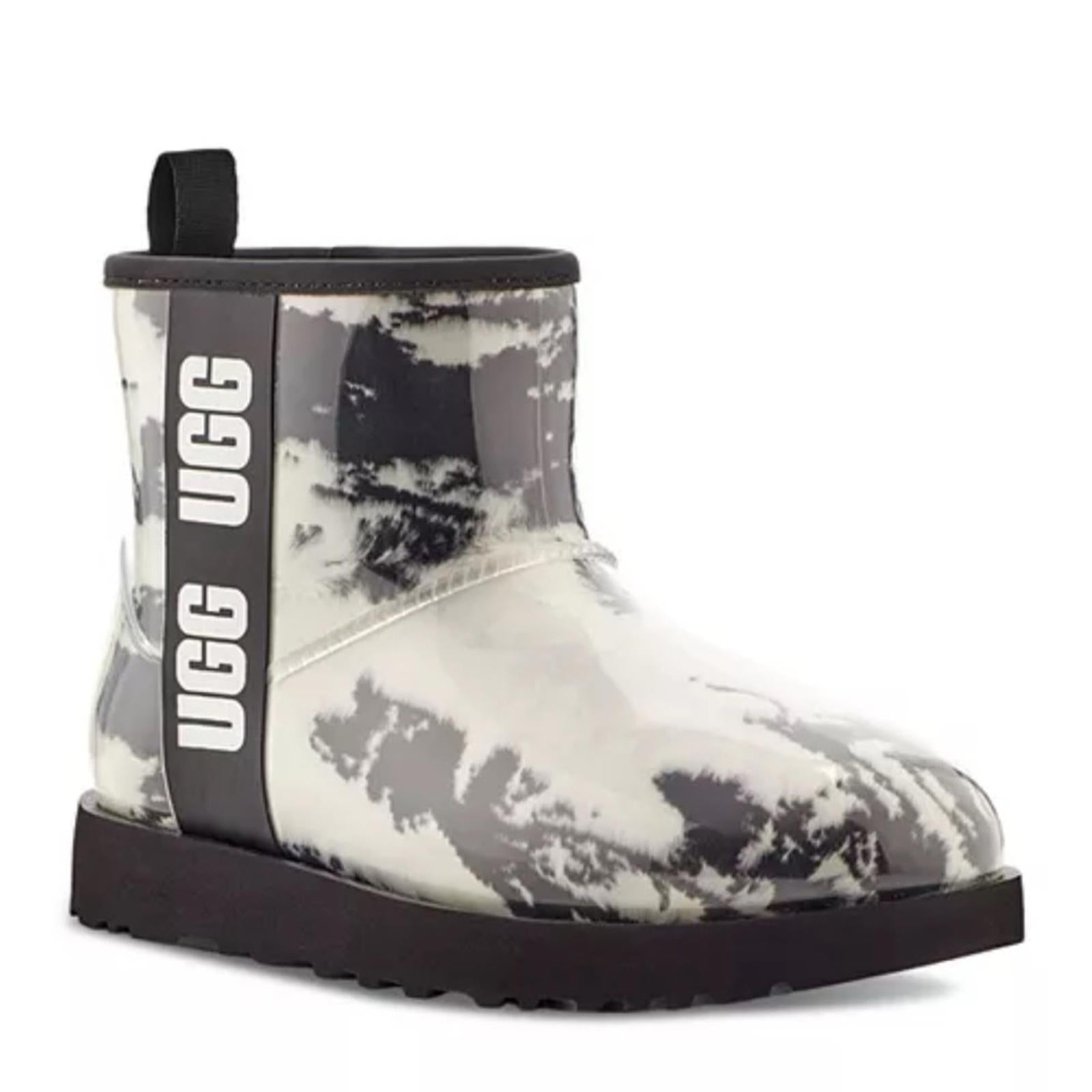 UGG Women's Classic Clear Marble Booties in White/Black, NWT, Size 7