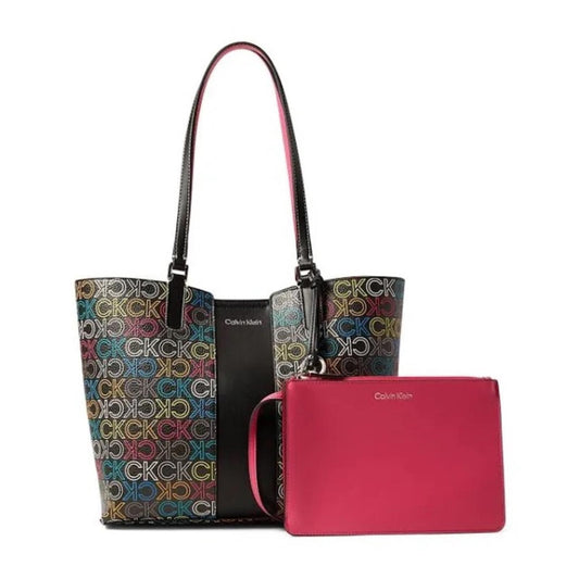 Calvin Klein Suri Monogram Tote Bag with Wristlet, Black Multi, New with Tag