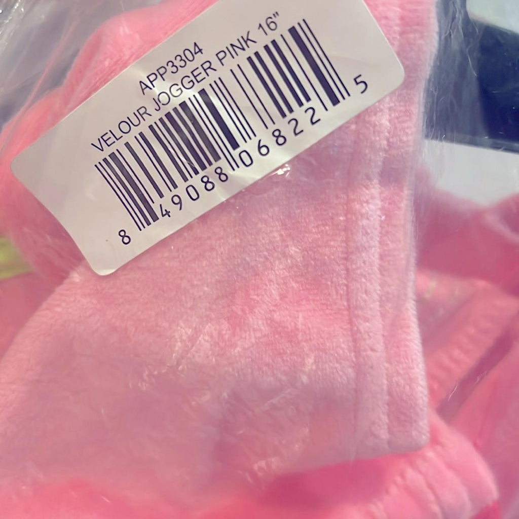 Fabdog Pink Velour Jogger, 16” NEW with Tag