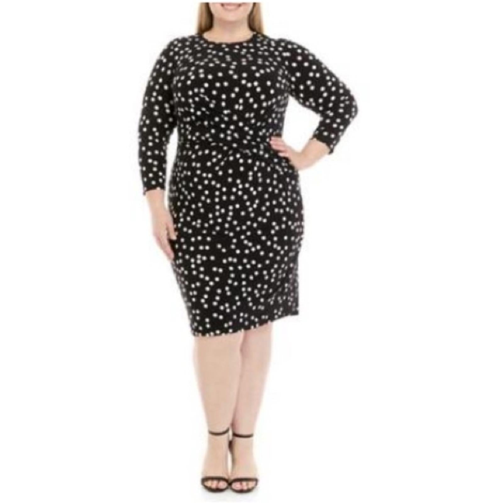 Anne Klein Women’s Plus Polka Dot 3/4 Sleeve Cocktail Dress in B/W, NWT, Size 2X