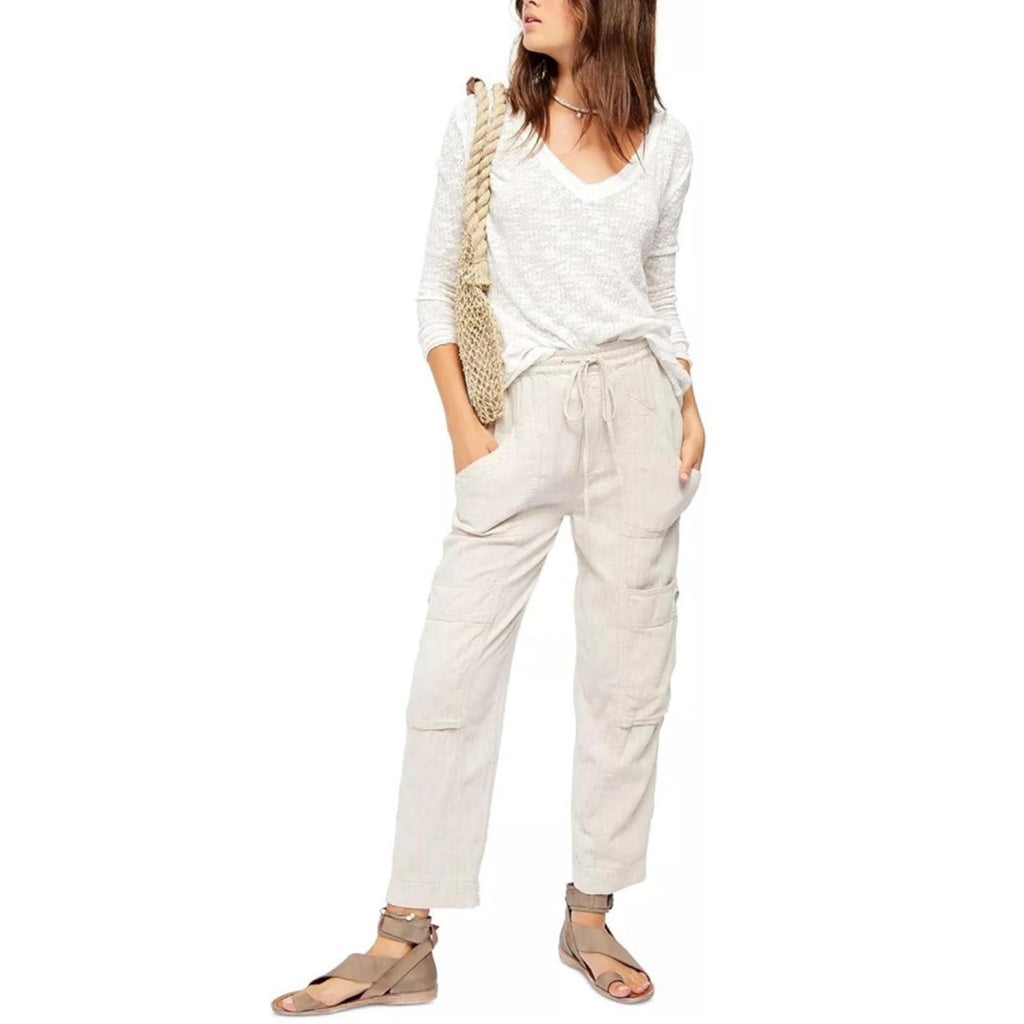 Free People Revolve Feelin Good Utility Pull-On Pants, Natural Size XS New w/Tag