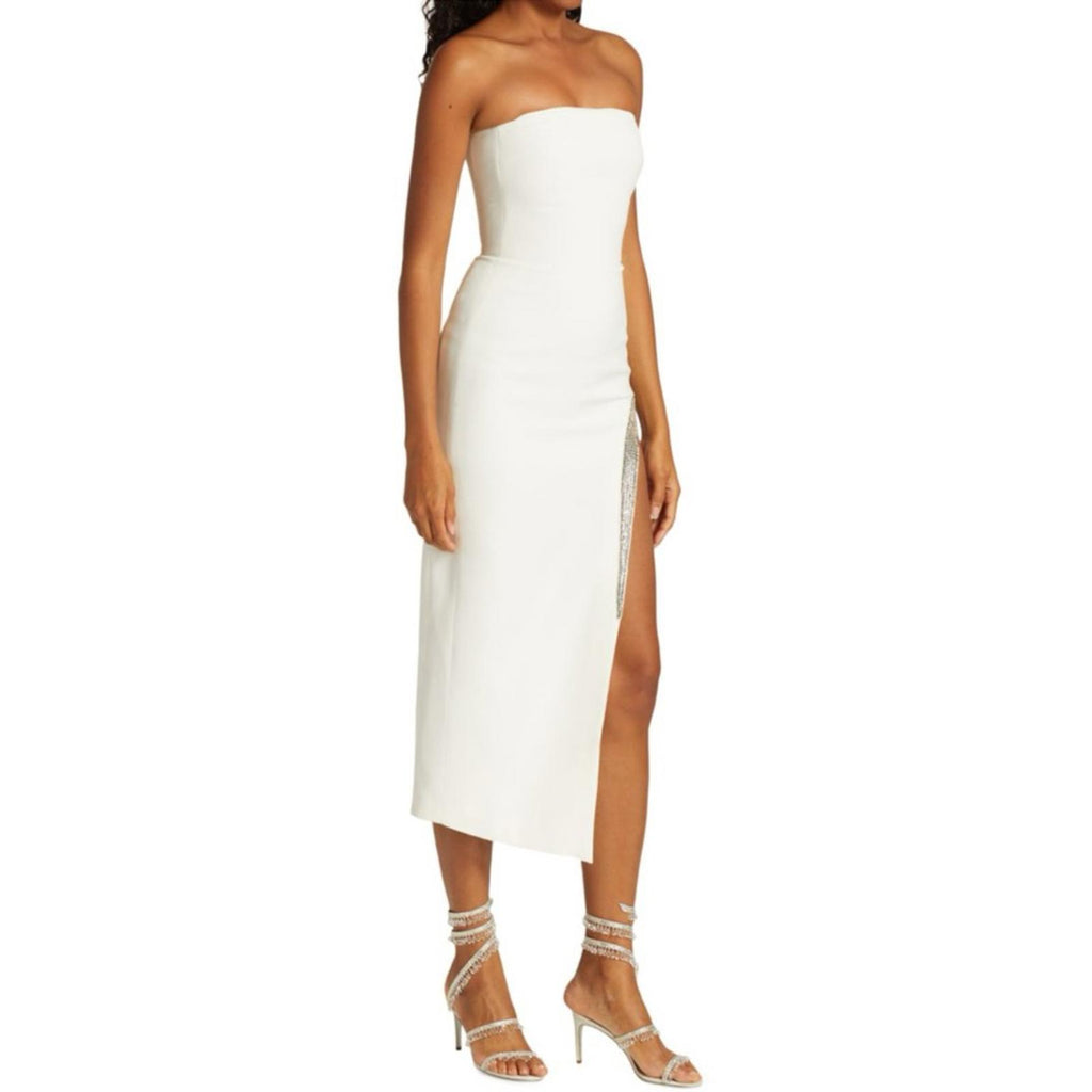 David Koma STRAPLESS Glass Embellished Crystal Trim Dress in White, Size 2 NWT