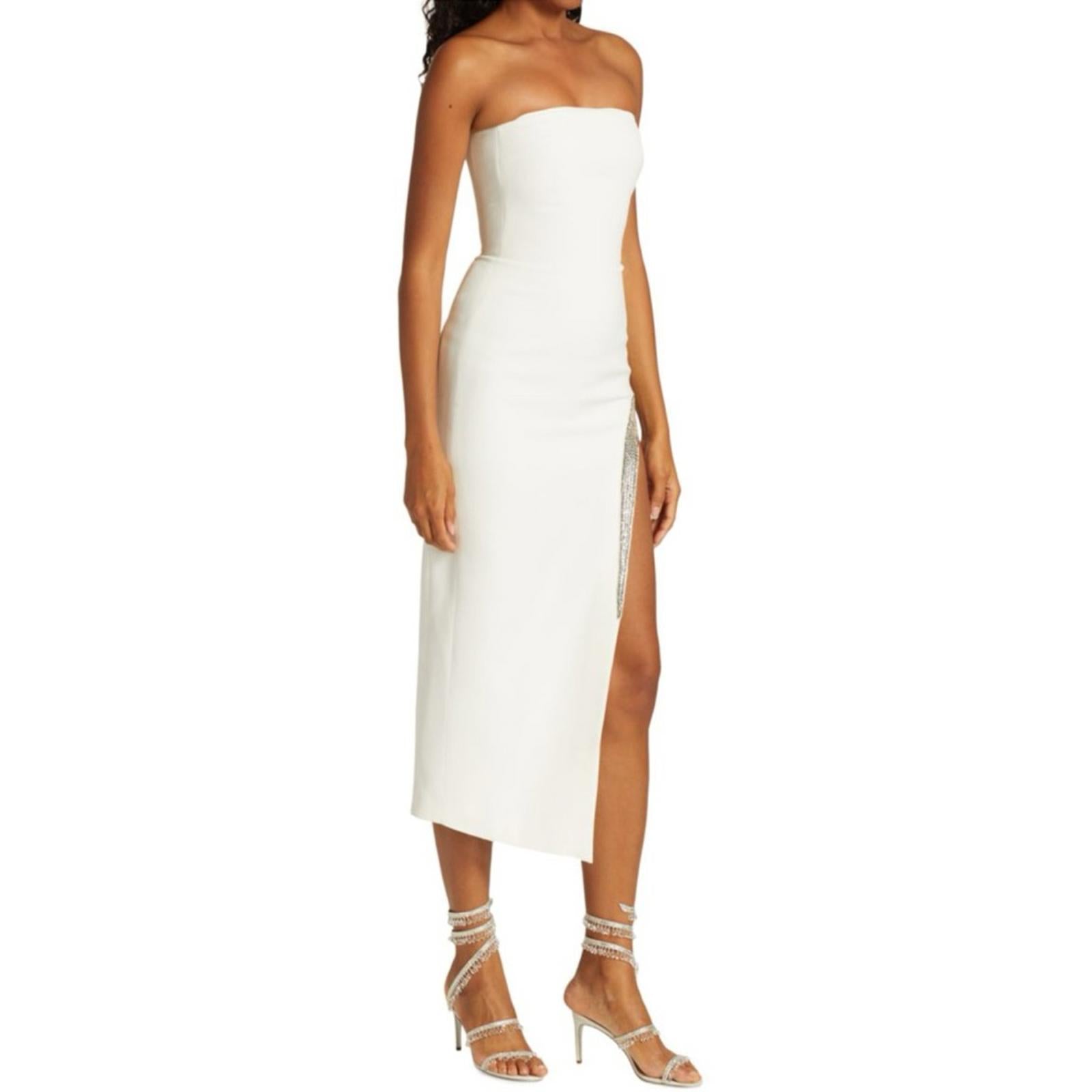 David Koma STRAPLESS Glass Embellished Crystal Trim Dress in White, Size 2 NWT