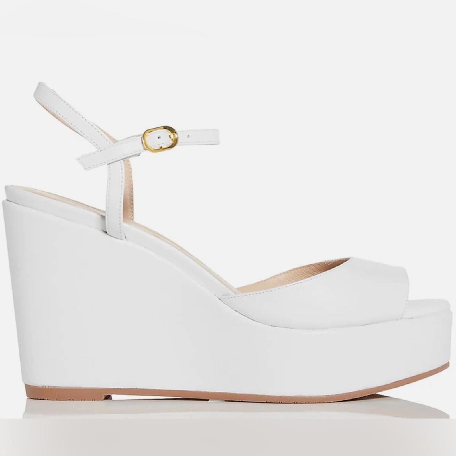 Stuart Weitzman Palmina Leather Ankle Strap Sandals White, Size 11 New +Dust Bag