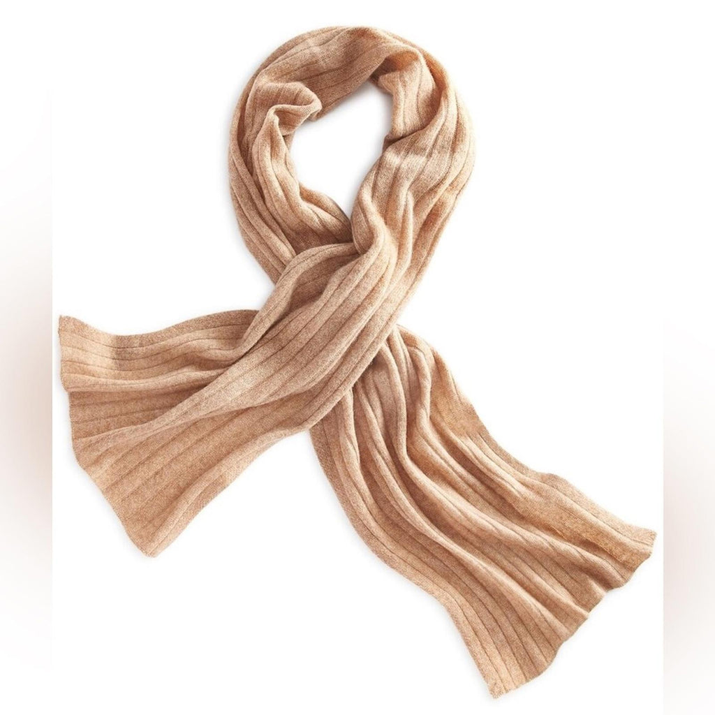 Charter Club Ribbed Cashmere Muffler Scarf in Heather Camel, New w/Tag $108.50