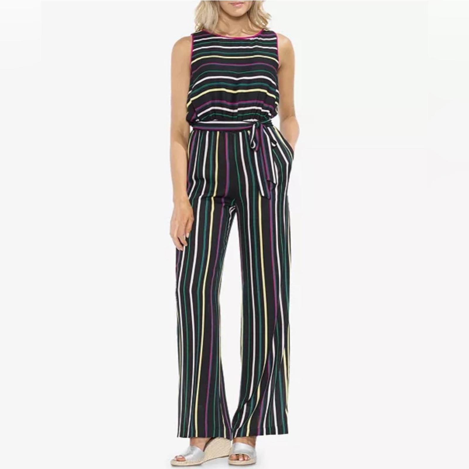Vince Camuto Striped Jumpsuit in Black Multi, Size XL