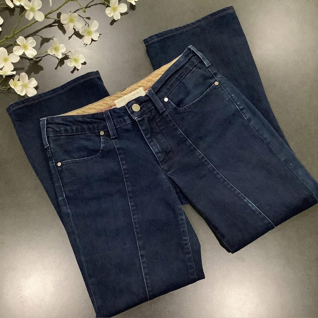 Stella McCartney Seamed Dark Wash Flare Mid-Rise Jeans, Size 26