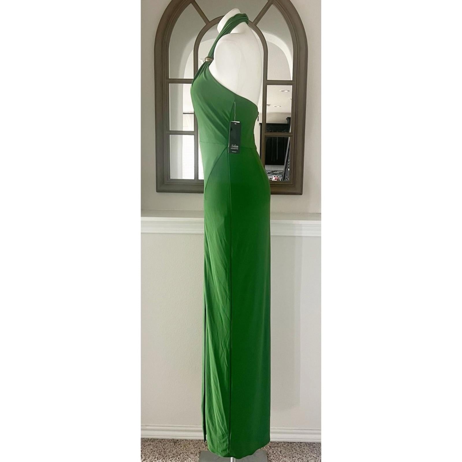 Aidan by Aidan Mattox Halter Cutout Gown in Green/Moss Size 4 NEW w/Tag $245