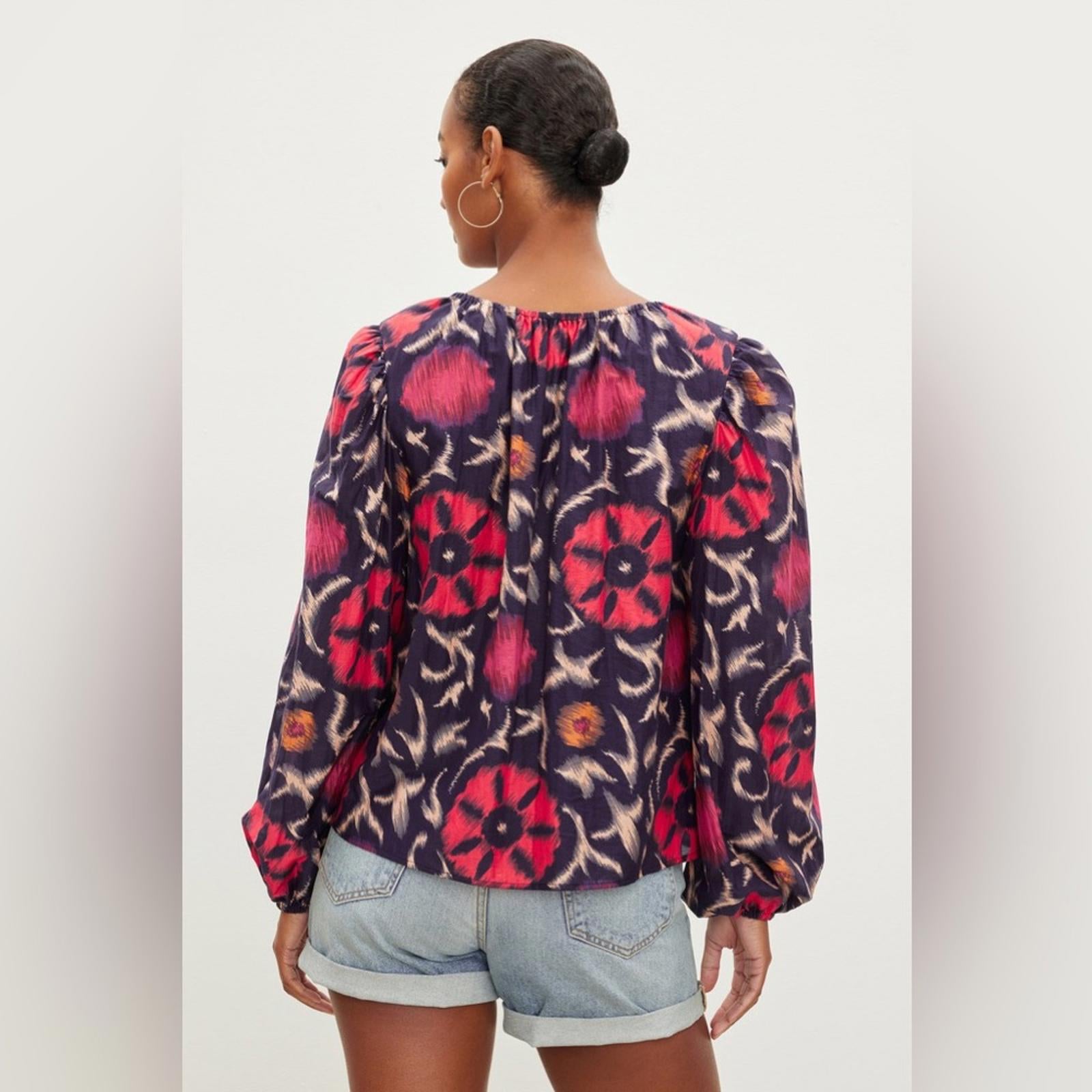 Velvet by Graham & Spencer Fraser Printed Silk Cotton Voile Top in Twilight $207
