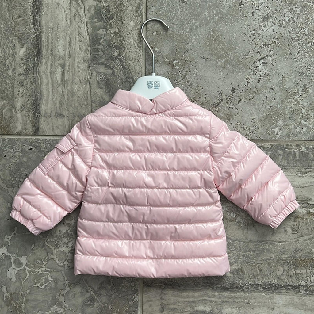 MONCLER Paulas Down Logo-Patch Sleeve Jacket, Pink Girl’s Size 6-9M New w/Tag