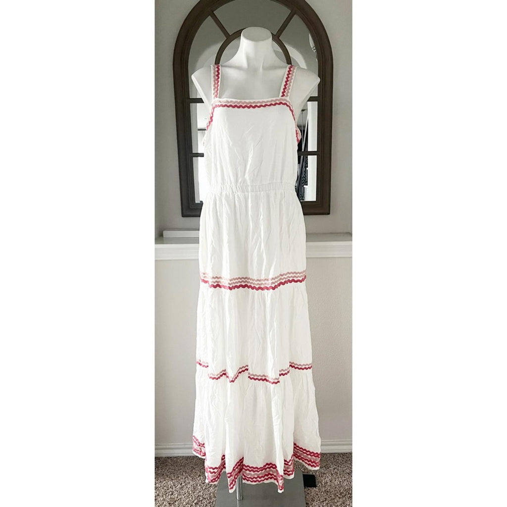 Splendid Riviera Rick Rack Maxi Dress, White Size L New w/Tag Retail $198