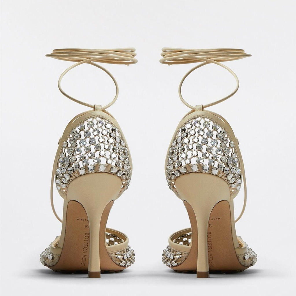 Bottega Veneta Sparkle Stretch Lace-Up Sandals, Toile Size 41 New in Box $1950
