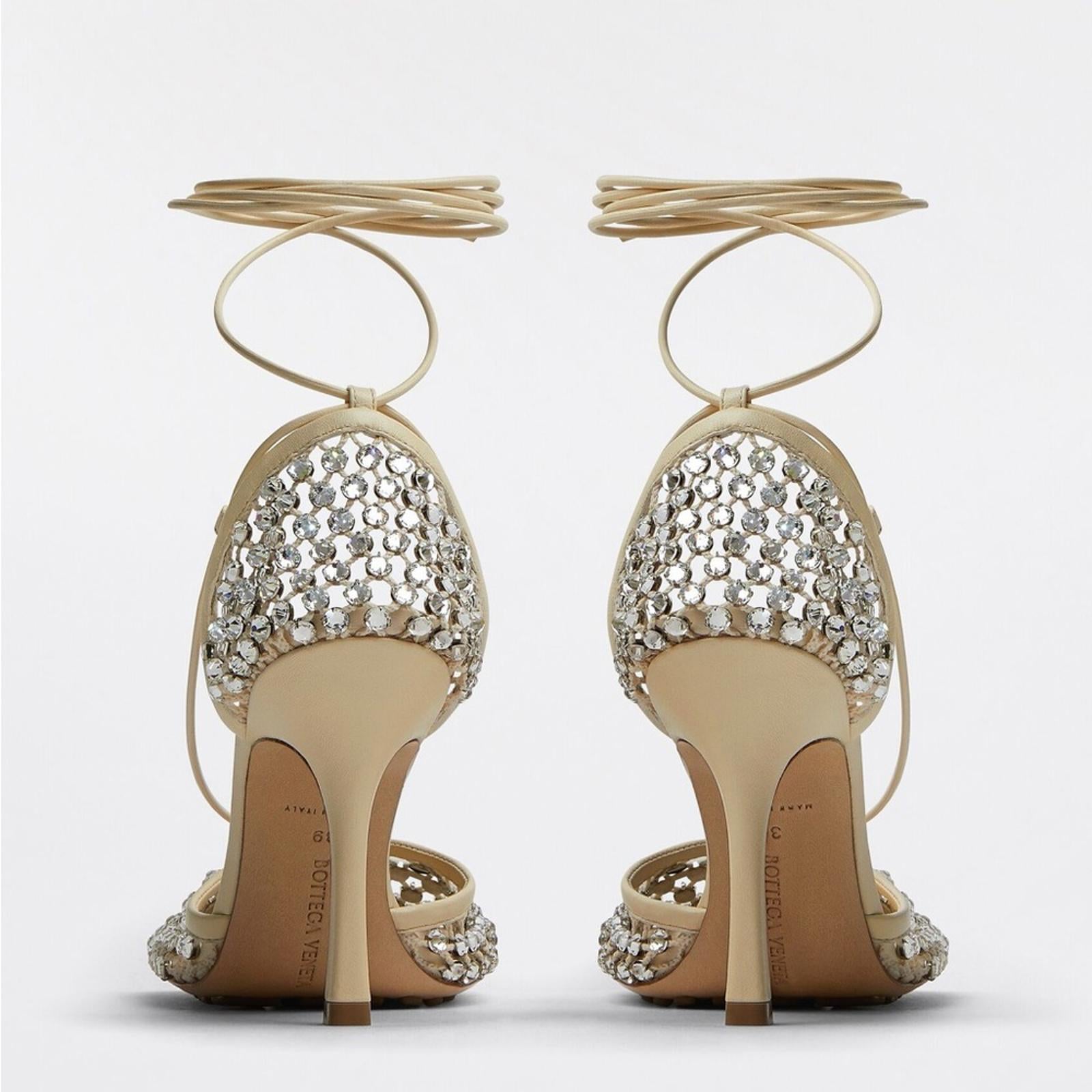 Bottega Veneta Sparkle Stretch Lace-Up Sandals, Toile Size 41 New in Box $1950