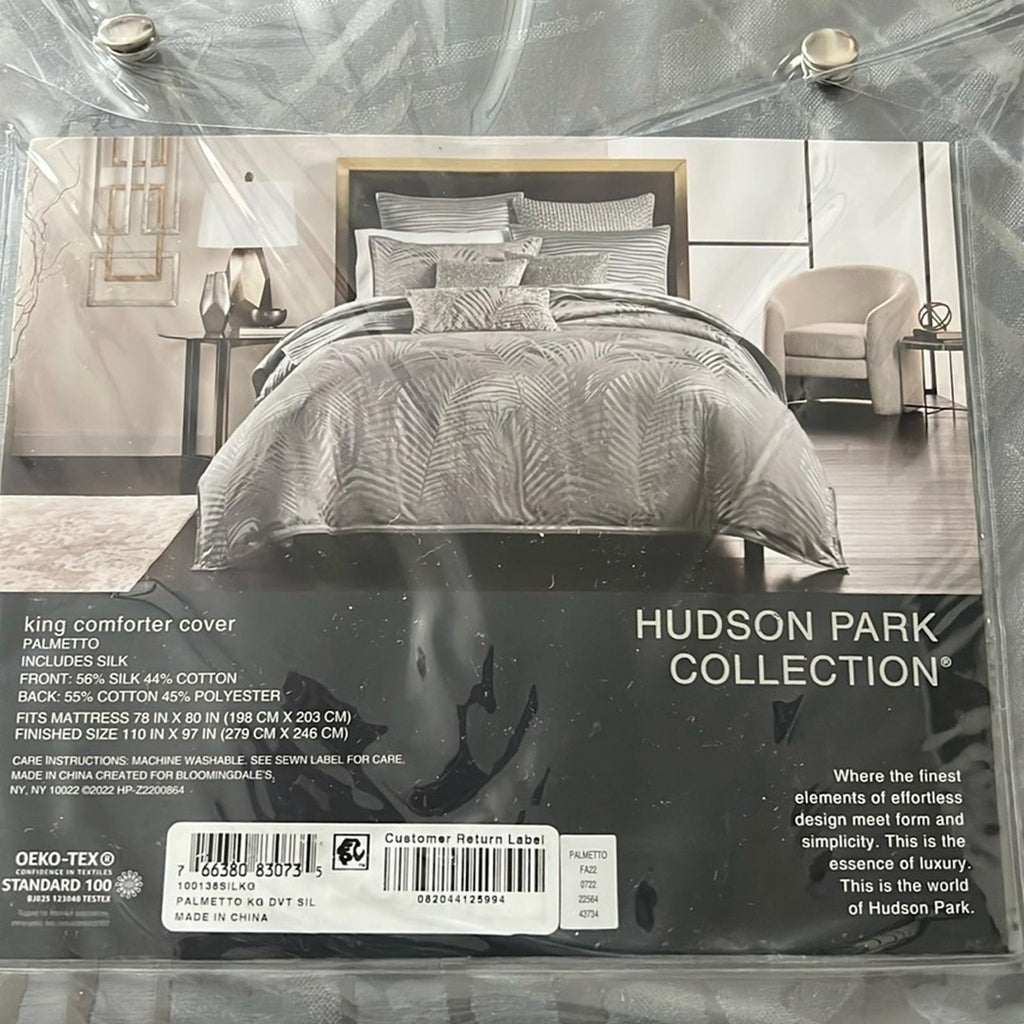 Hudson Park Collection Palmetto Cotton Silk Duvet Cover in Grey, King NEW