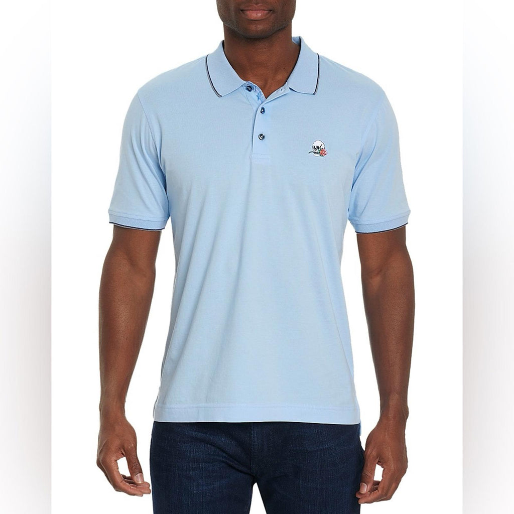 Robert Graham Rossi Short Sleeve Knit Polo Shirt Classic Fit in Blue, NWT, SizeM