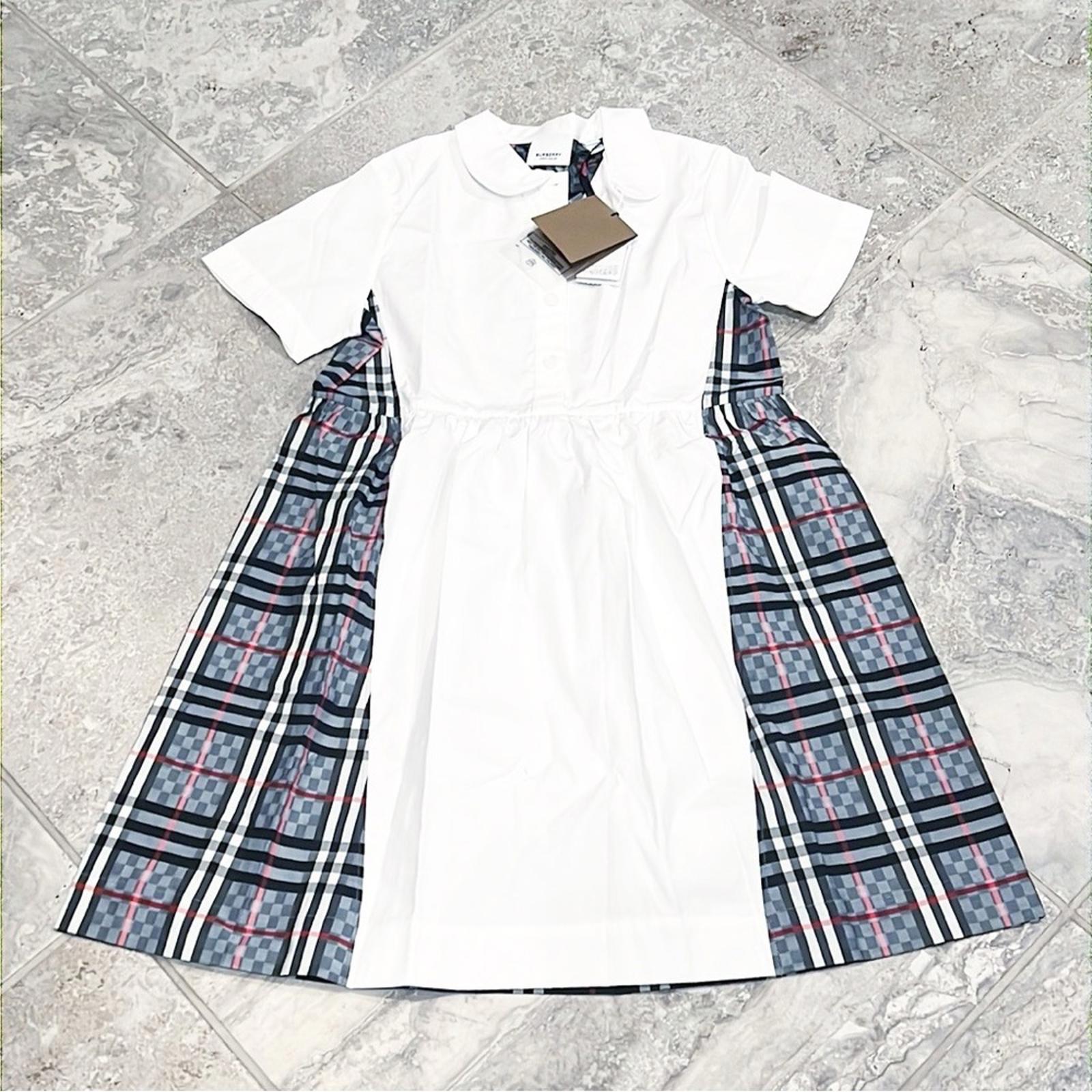 Burberry Chequerboard Panel Stretch Cotton Polo Shirt Dress, Size 12Y New w/Tag