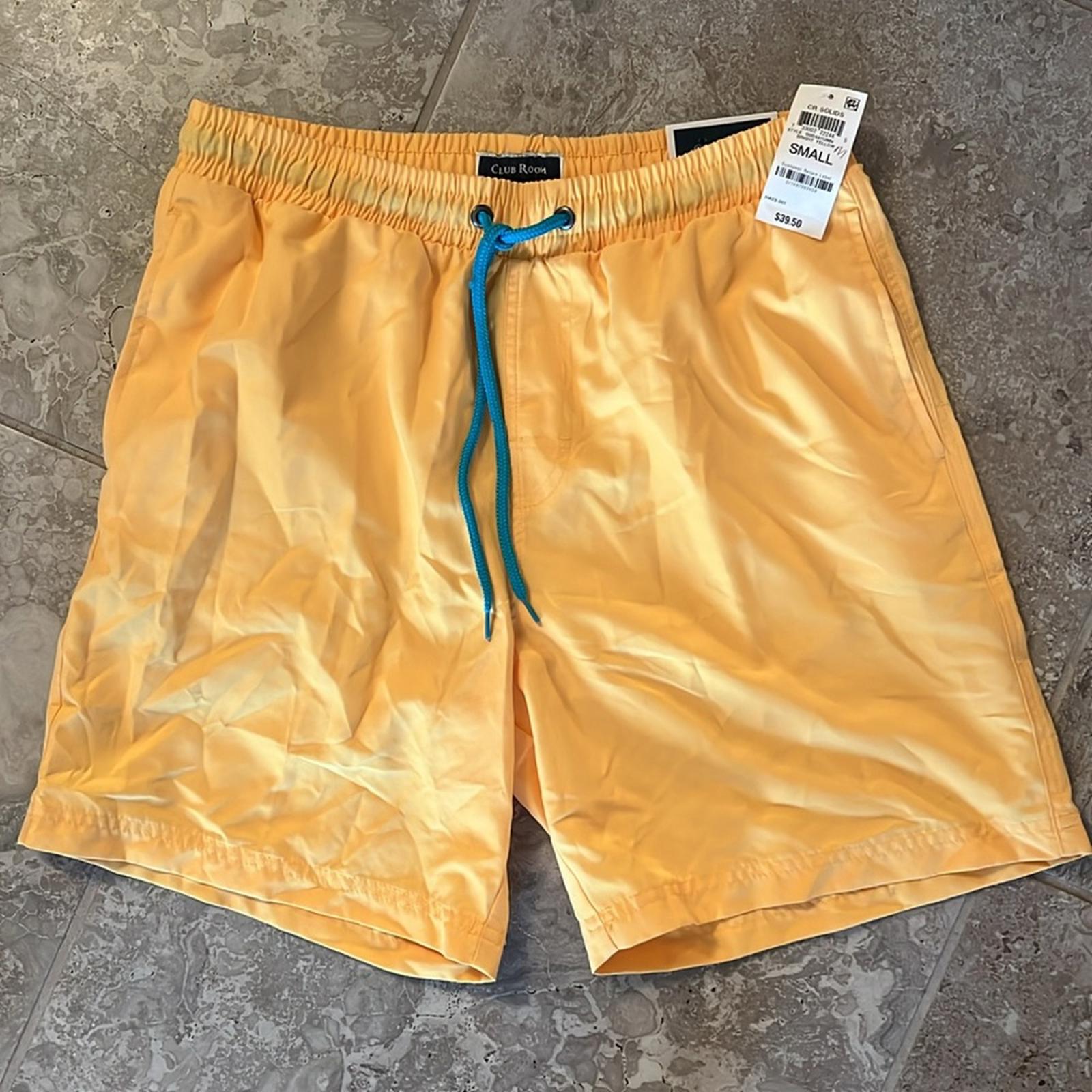Club Room YELLOW Quick-Dry Performance Solid 7" Inseam Swim Trunks, Size S NWT