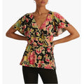 Ralph Lauren Floral Ruffle Trim Surplice Jersey Top in Black, NWT, Size L
