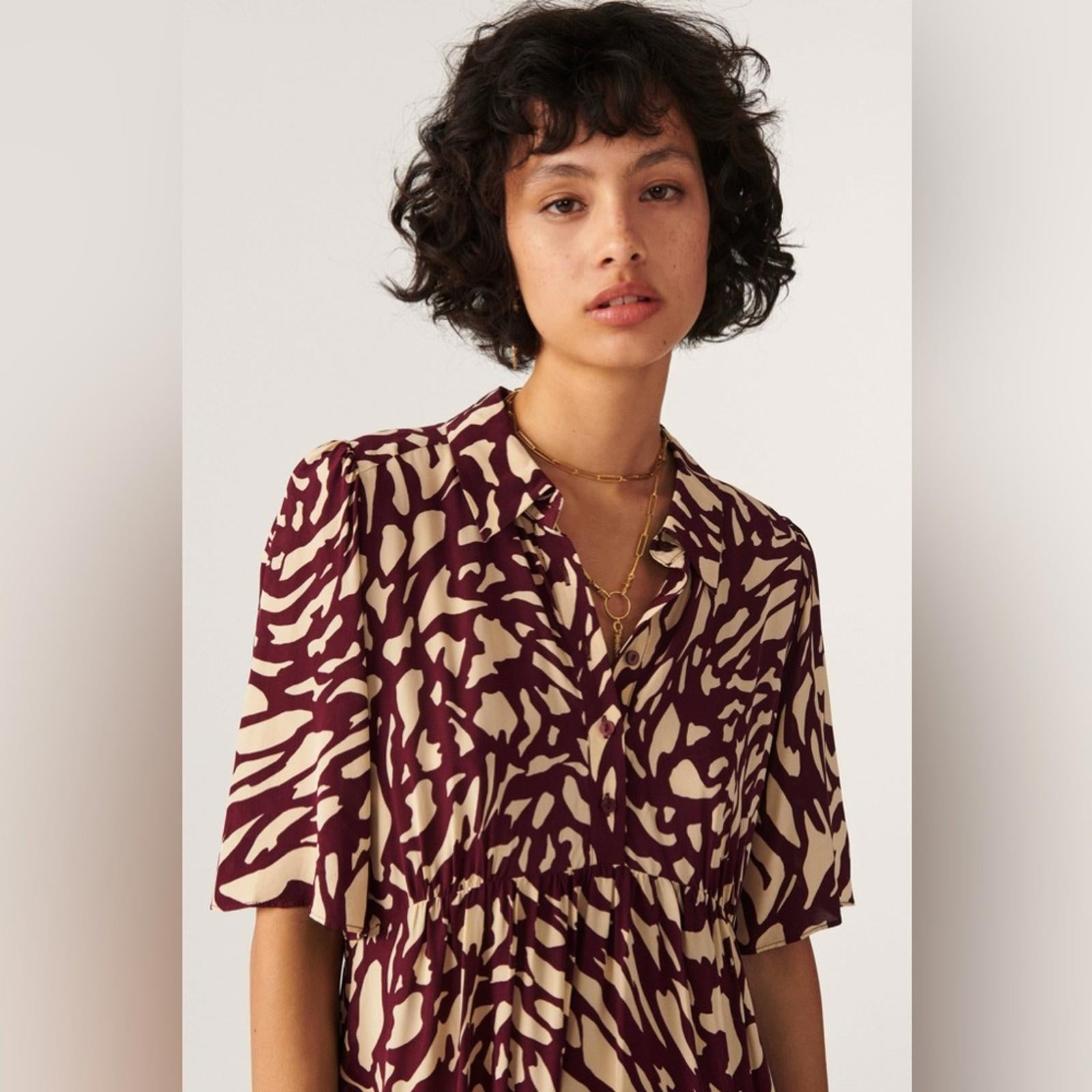 NEW ba&sh Groove Graphic Print Shirt Dress, Bordeaux Size 3/L Retail $295