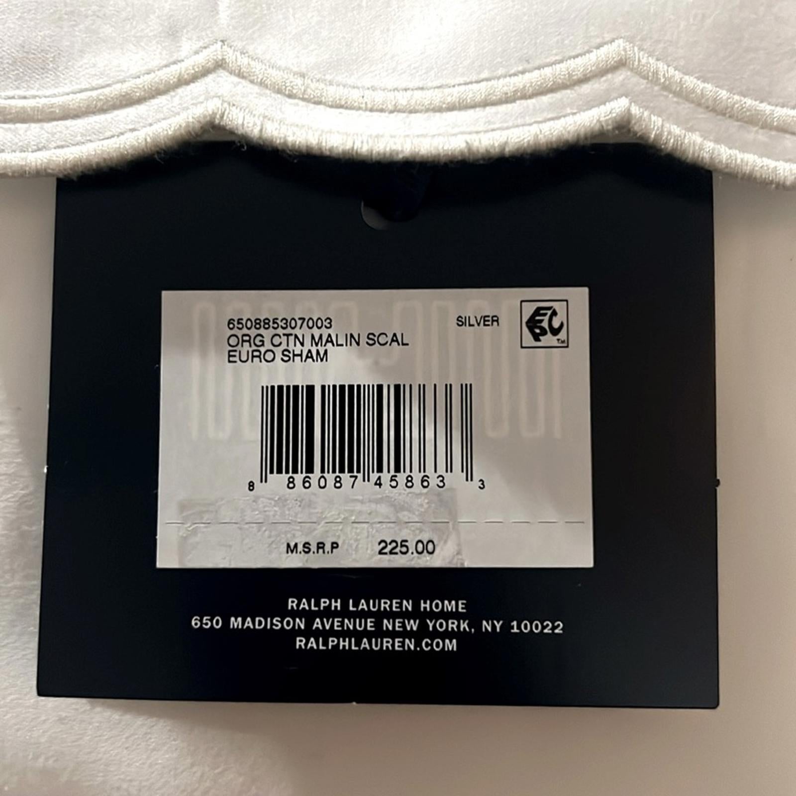Ralph Lauren Home Malin Organic Cotton Scallop Euro Sham in Silver, NWT $225