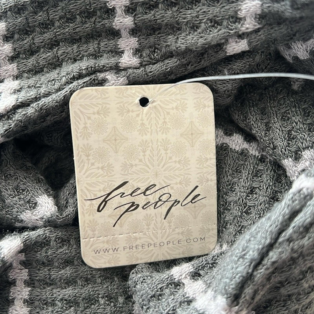 Free People Sunset Park Grey Oversized Striped Waffle Thermal Sweater Size M NWT