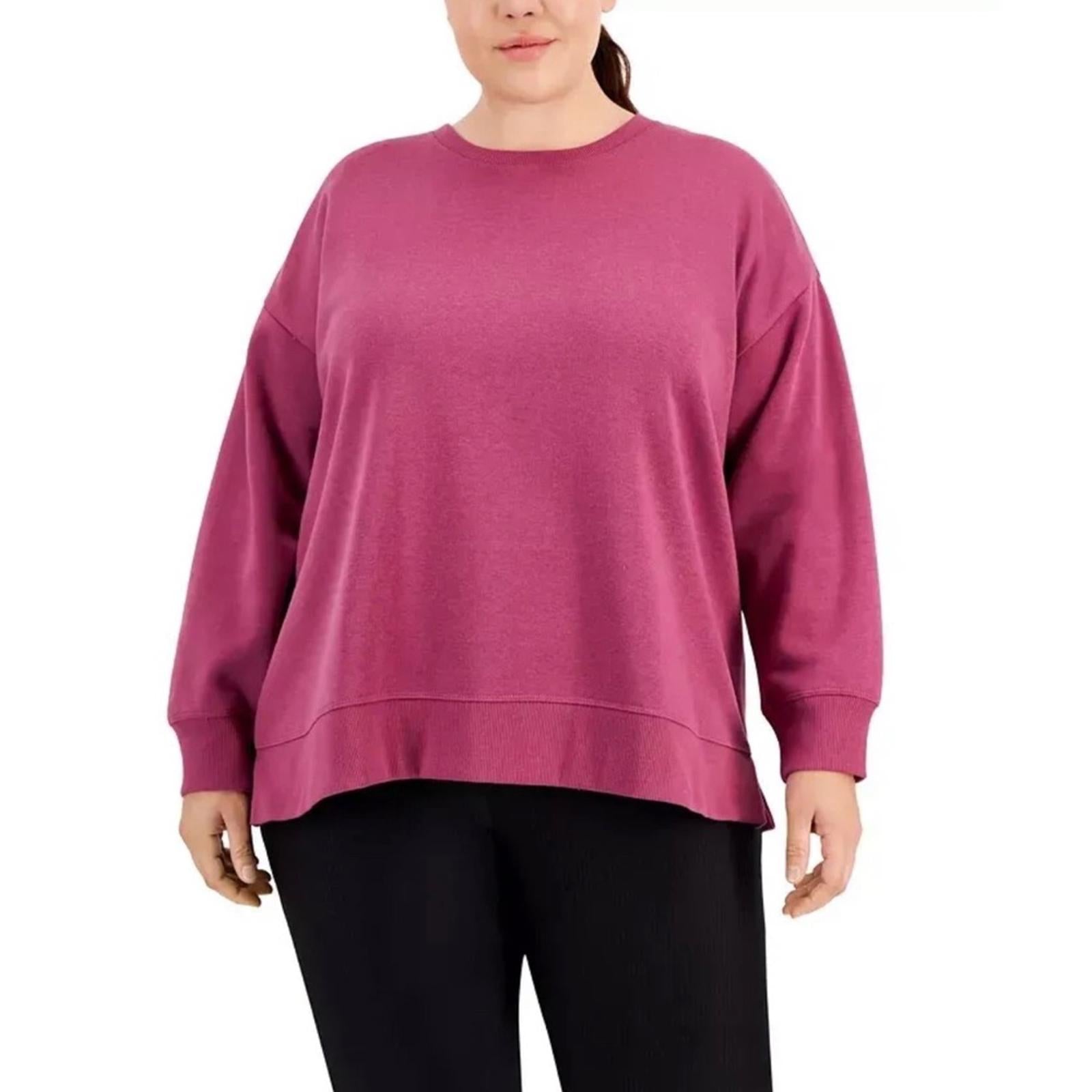 ID Solid Crewneck Fleece Sweatshirt, Violet Quartz Plus Size 2X New w/Tag